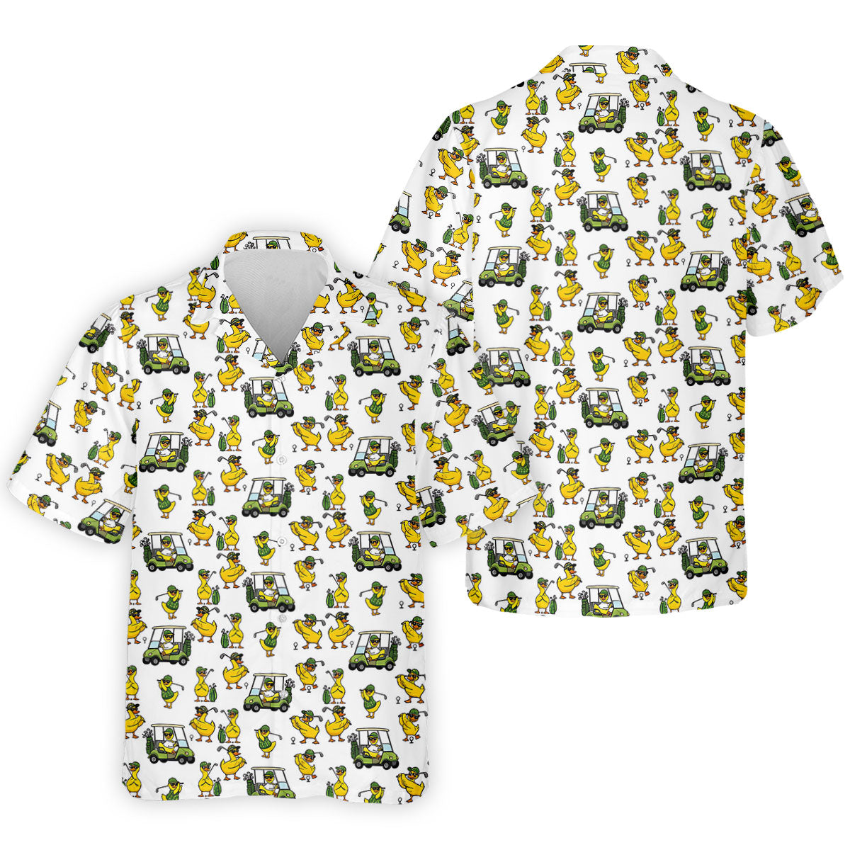Funny Golfing Duck And Golf Cart Pattern Polo Shirt, Mens Golf Polo, Golf Shirts For Men