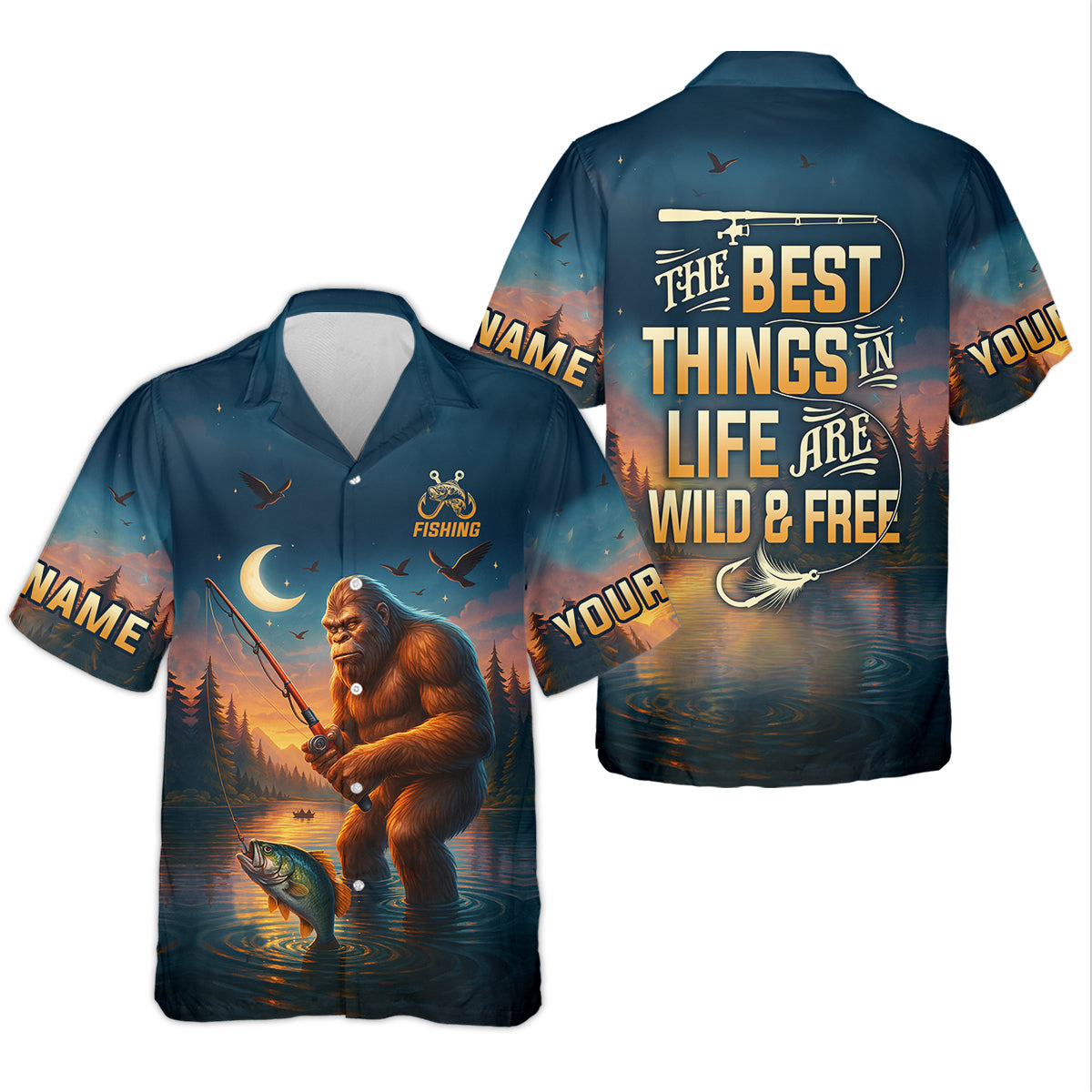 The Best Things In Life Are Wild And Free Funny Bigfoot Fishing Women SPF Shirt, Fishing Shirt For Women
