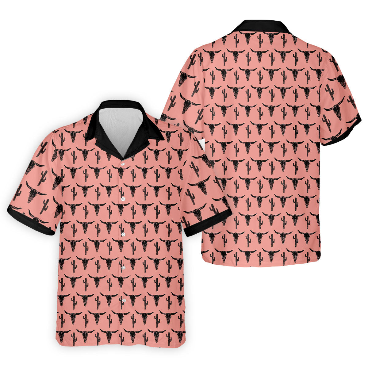 Longhorn Cow Skull Western Theme Peach Pink Golf Tops For Men, Polo ShirtFor Men, Golf Shirts For Men