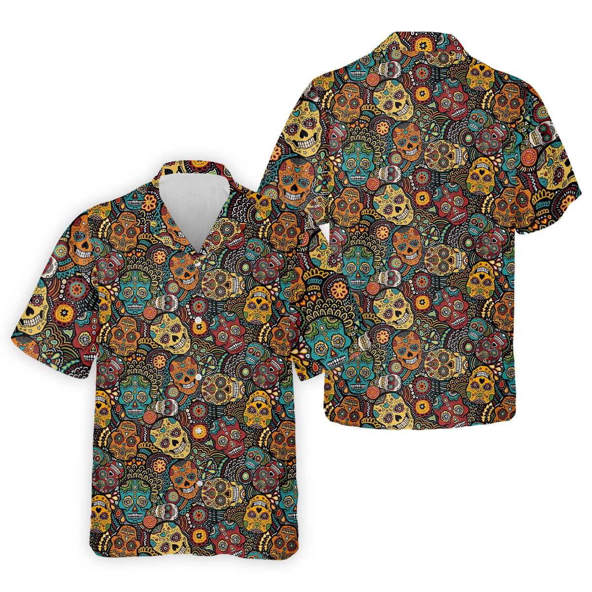 Colorful Sugar Skull Halloween Polo Shirt, Golf Shirts For Men, Golf Apparel For Men