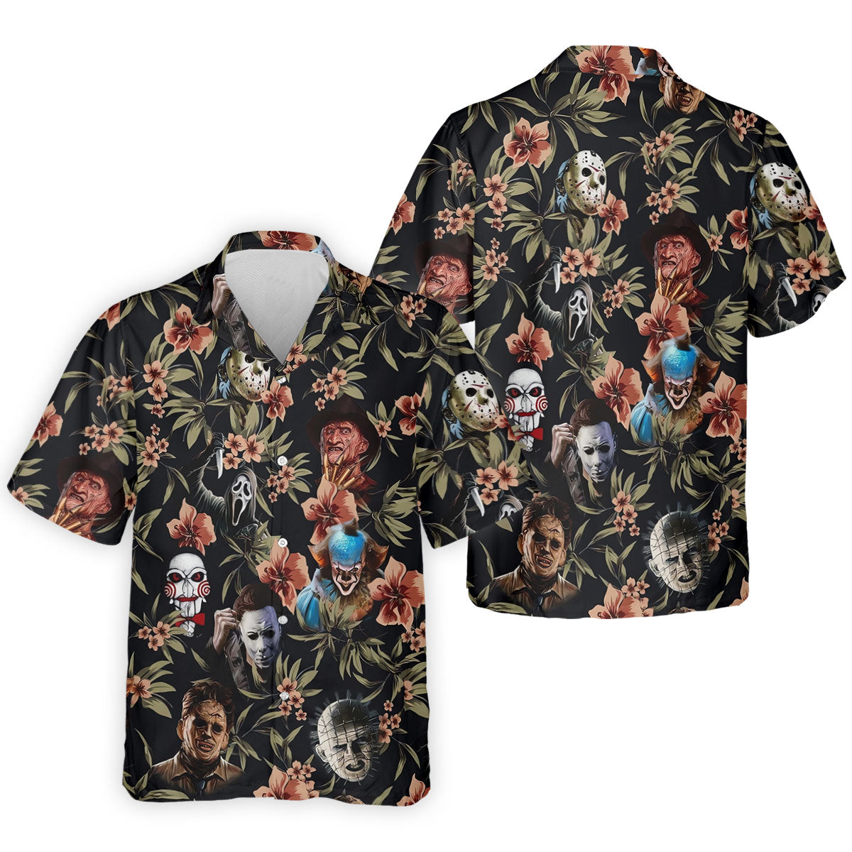 Dark Floral Horror Character Halloween Golf Shirt, Mens Golf Polo, Hawaiian Golf Shirt