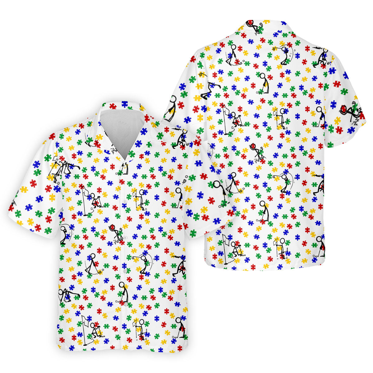 Funny Stick Figure Autism Puzzle Polo ShirtFor Men, Autism Awareness Golf Shirt, Golfing Apparel