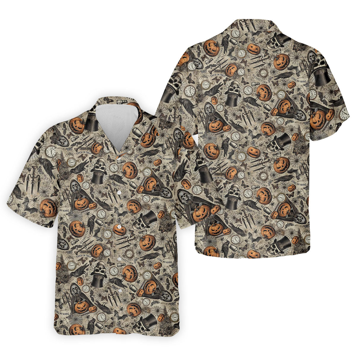 Vintage Pumpkin Skull Halloween Golf Shirt, Golf Shirts For Men, Golf Apparel For Men