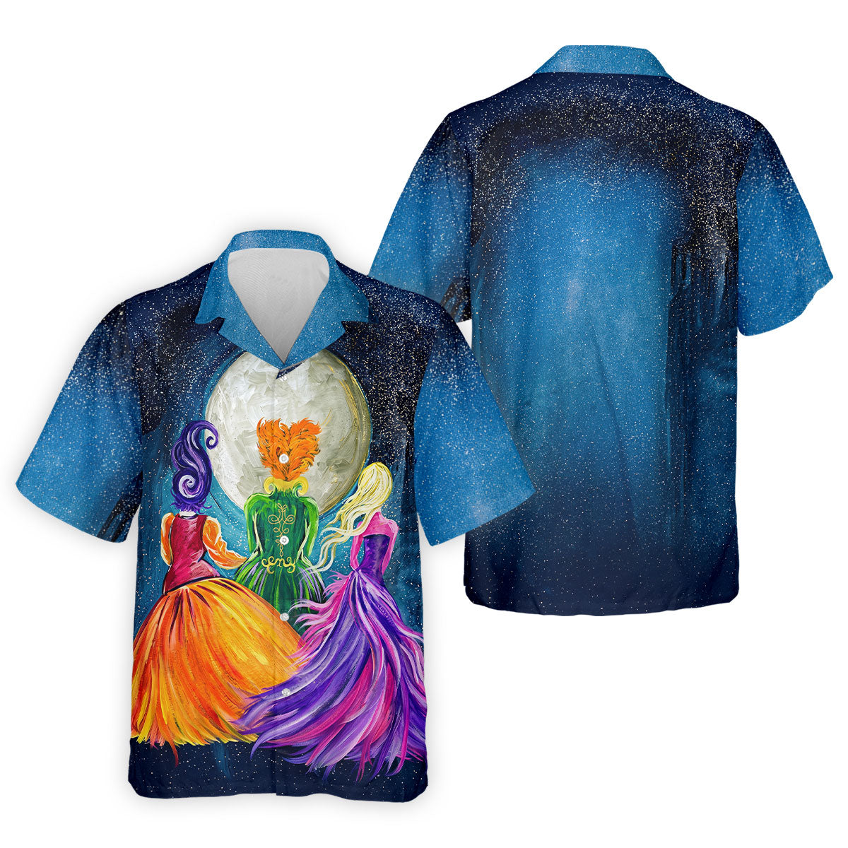 Moonlit Witch Sisters Halloween Polo Shirt, Golf Polo Shirts For Men, Mens Golf Apparel