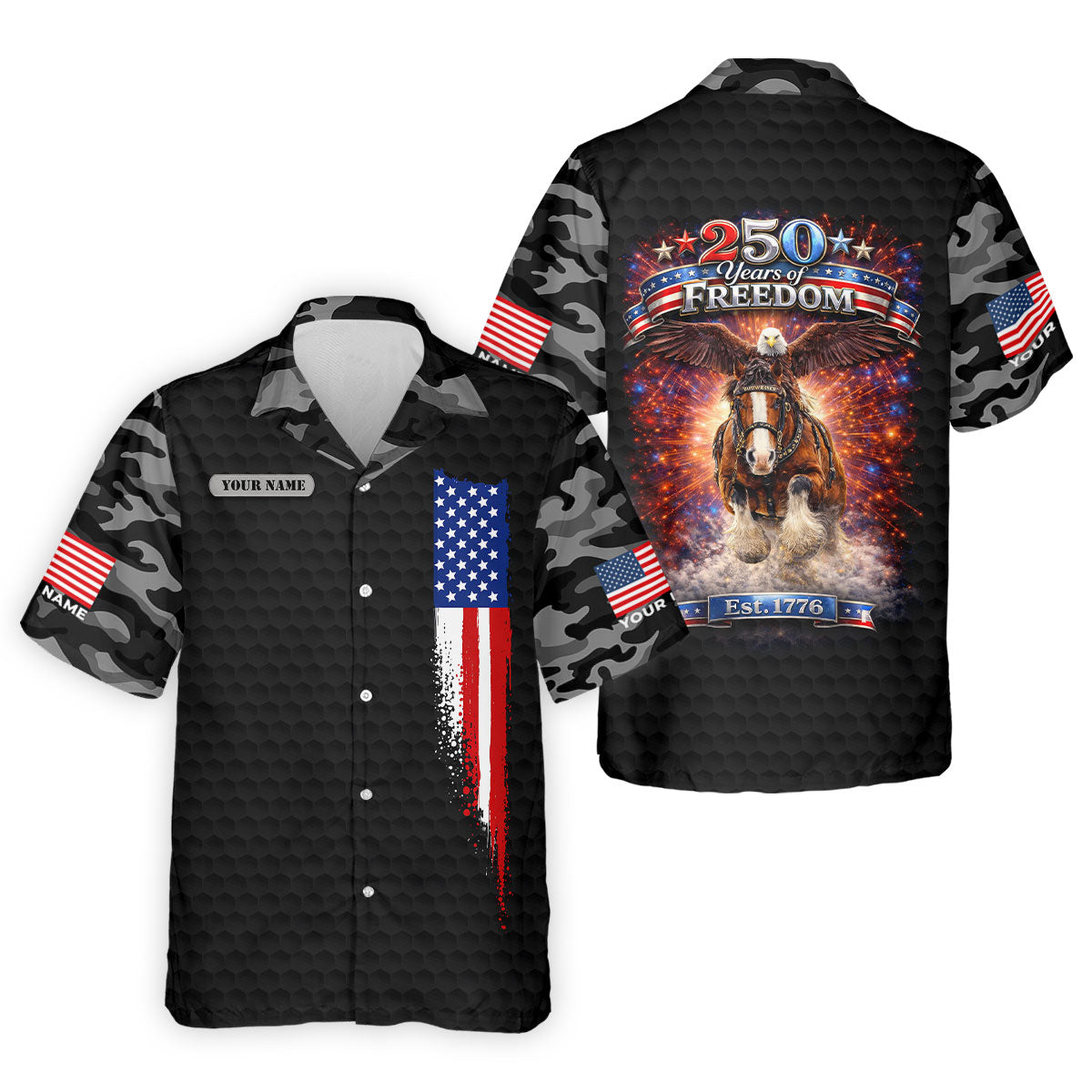 250 Years Of Freedom Black Camo Patriotic Golf Shirt, 4th Of July Golf Shirts For Men