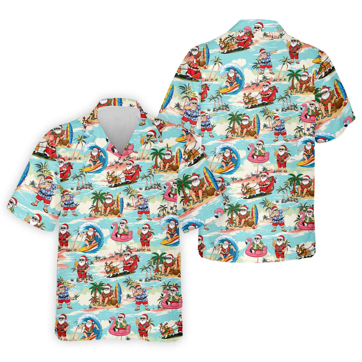 Funny Tropical Santa Beach Christmas Polo Shirt, Mens Golf Polo, Hawaiian Golf Shirt