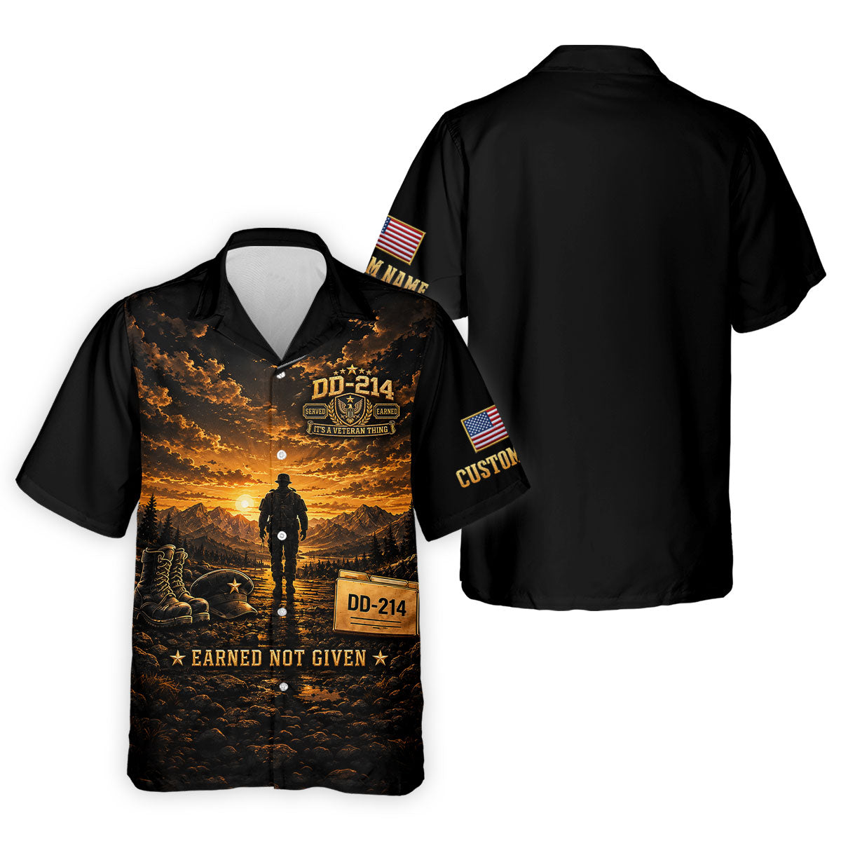 Custom DD-214 Sunset Soldier Golf Polo Shirt, Veterans Day Shirt, Mens Golf Shirts