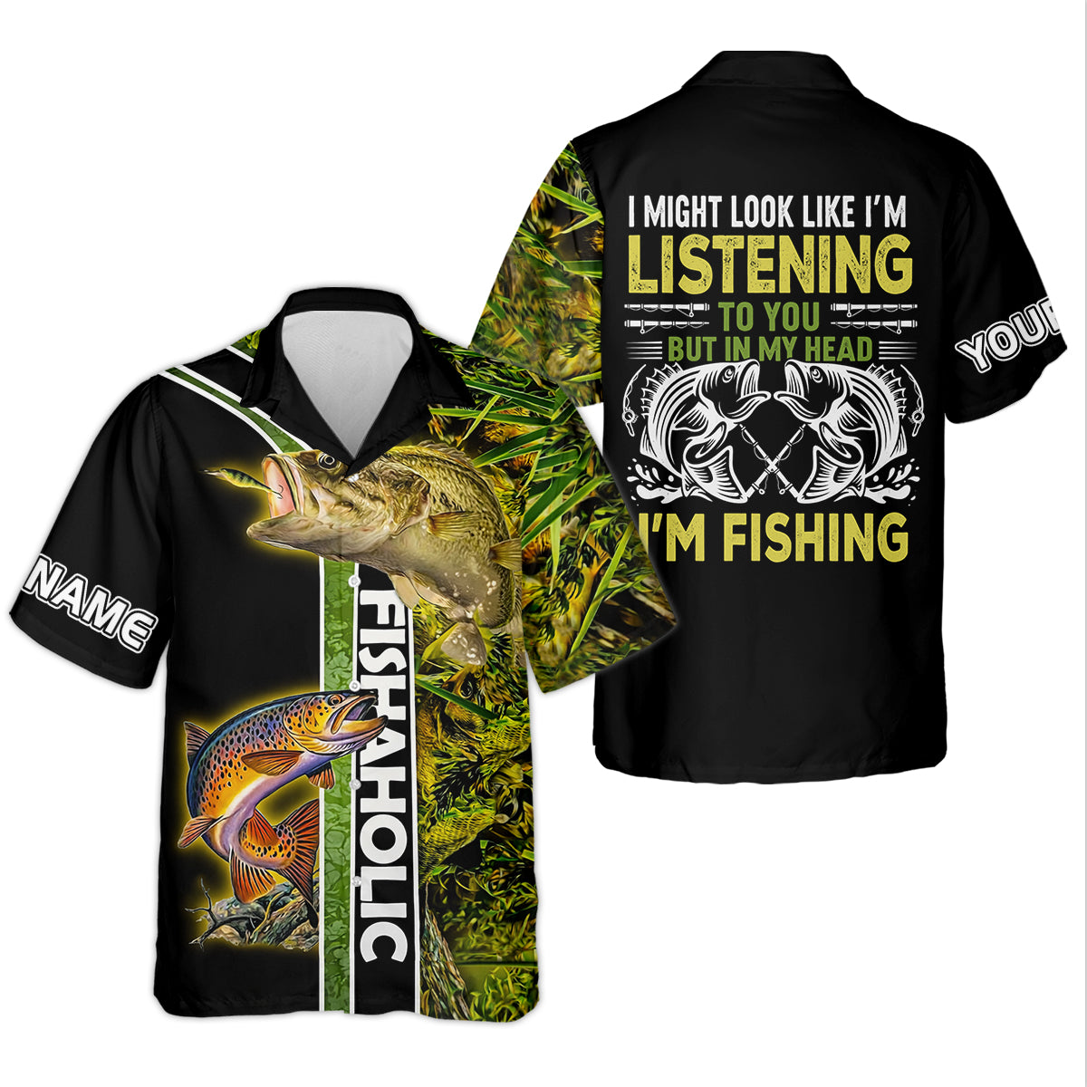 In My Head I'm Fishing Fishaholic Fishing UPF Shirts, Funny Fishing Shirt, Fishing Gift for Men