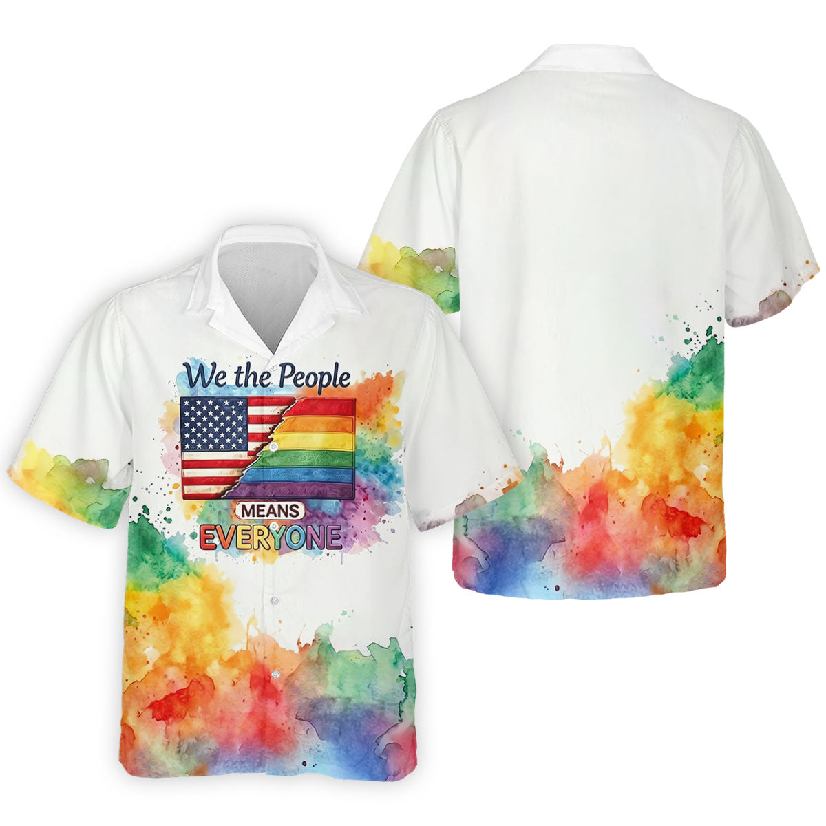We The People Means Everyone Water Color Print Golf Shirt, LGBTQ Month Polo Shirts For Men