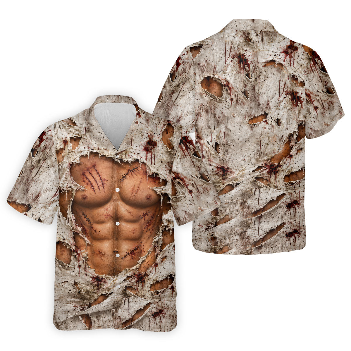 Torn Shirt Muscle Chest Illusion Halloween Polo Shirt, Mens Golf Polo, Printed Golf Shirts