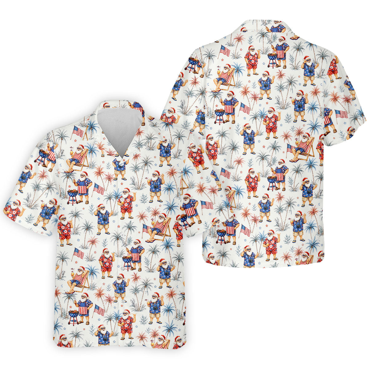 Patriotic Santa Tropical Christmas Polo Shirt, Mens Golf Polo, Hawaiian Golf Shirt