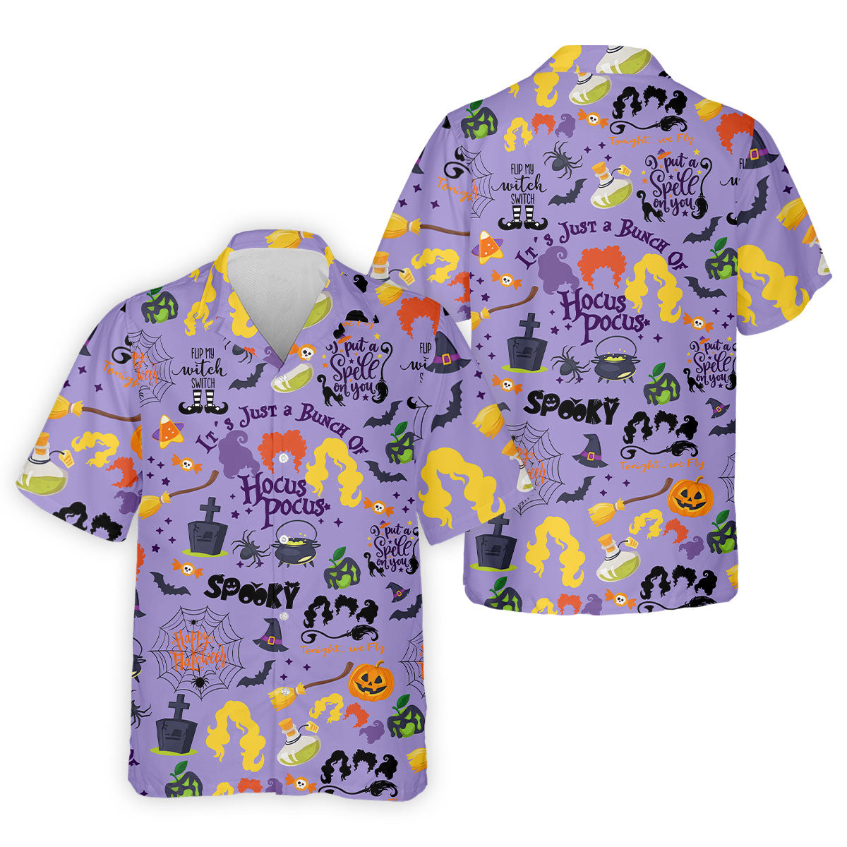 Happy Halloween Witch Spell Pattern Polo Shirt, Mens Golf Polo, Hawaiian Golf Shirt