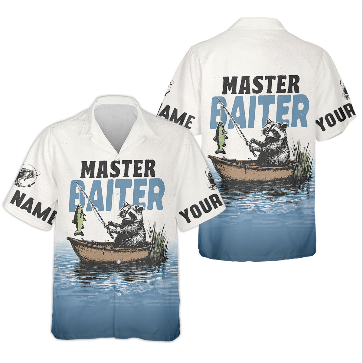 Master Baiter Shirt, Personalized Funny Raccoon Fishing Long Sleeve For Men, Fishing UPF Shirts