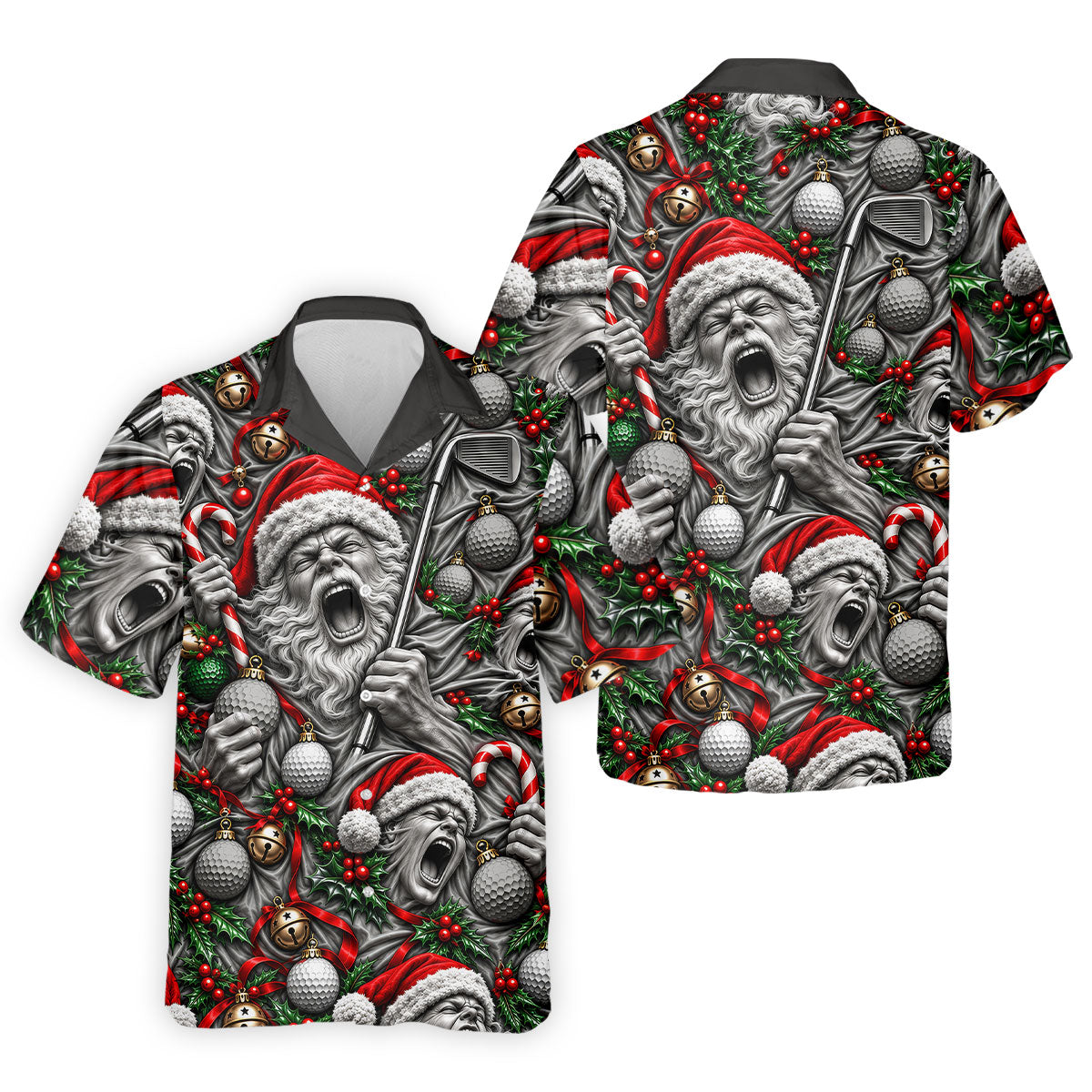 Screaming Santa Faces Christmas Golf Shirt, Mens Golf Polo, Golf Shirts For Men