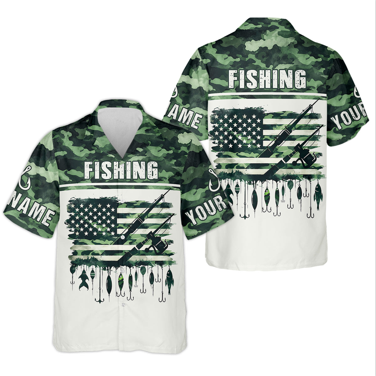 Fishing Green Camo US Flag Pattern Fishing UPF Shirts, 250 Years Women Fishing Shirt