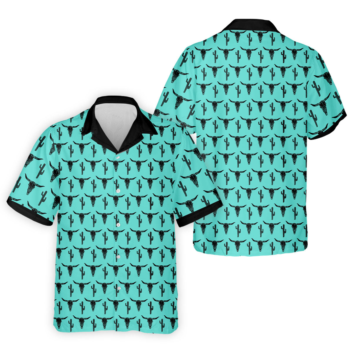 Longhorn Cow Skull Western Theme Peacock Blue Golf Tops For Men, Polo ShirtFor Men, Golf Shirts For Men