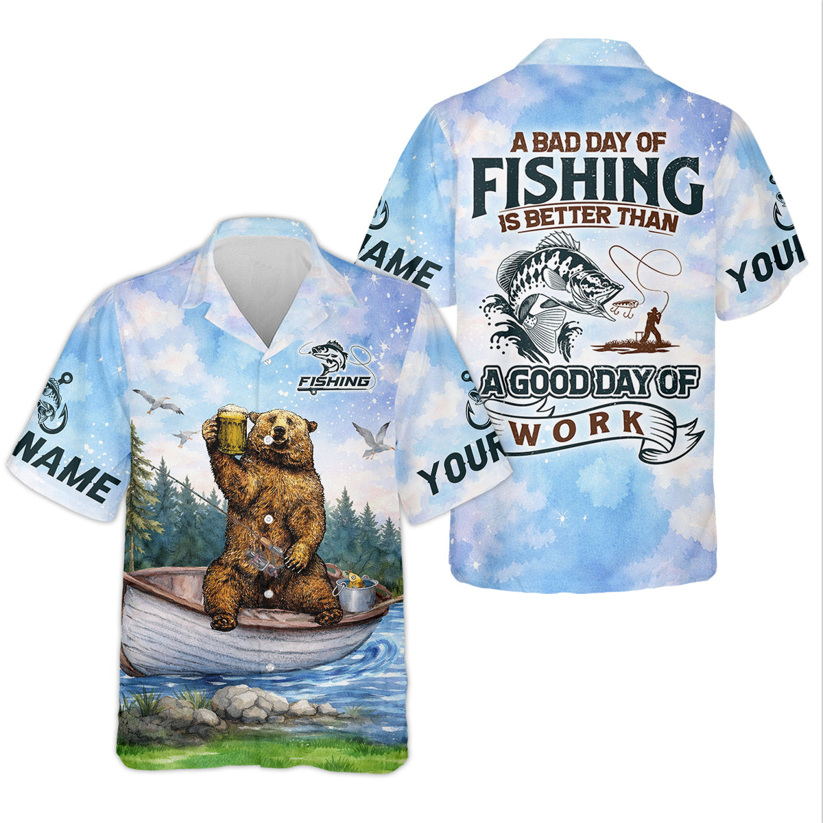 Bear Fishing Life – Better Than Work UPF Fishing Shirt, Personalized Custom Name