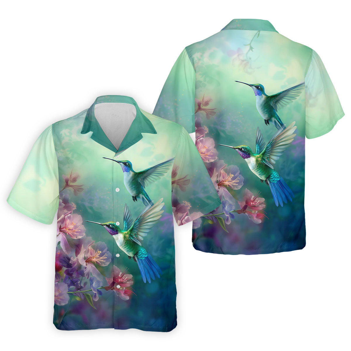 Hummingbird And Floral Garden Polo Shirt, Mens Golf Shirts, Golf Polo Shirts For Men
