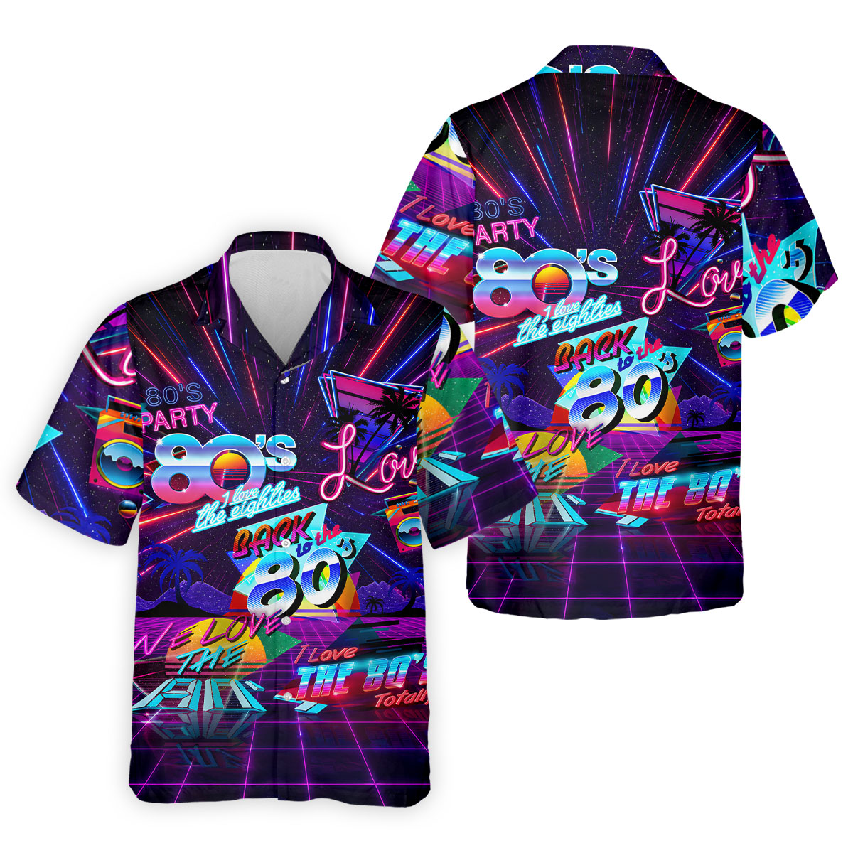80s Retro Party Golf Shirt, Neon Synthwave Sunset Pattern, Golf Shirt For Men