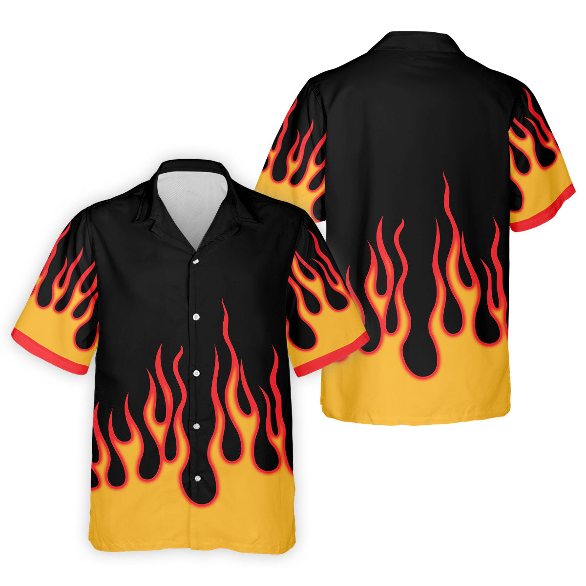Retro Flame Fire Pattern Design Hawaiian Golf Shirt, Golf Shirts For Men, Polo Shirts For Men