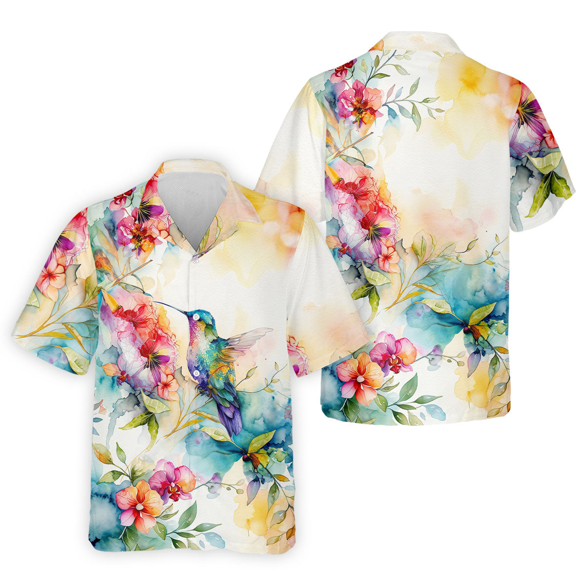 Watercolor Hummingbird Floral Polo Shirt, Men's Golf Shirt, Golf Apparel For Men