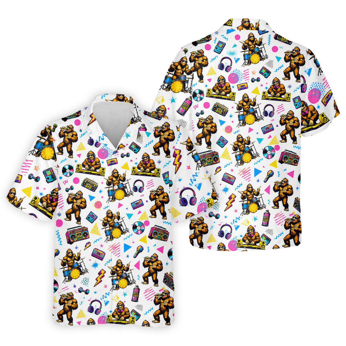 Bigfoot Party Memphis Pattern Retro Golf Shirt, Hawaiian Golf Shirt, Polo Shirts For Men