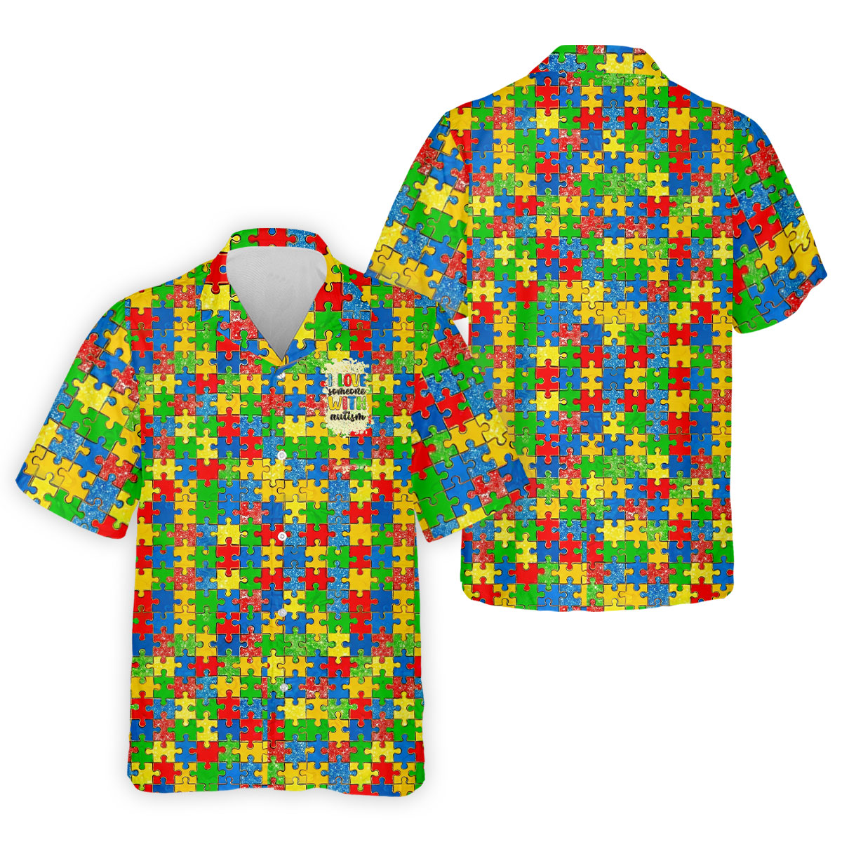 I Love Someone With Autism Colorful Puzzle Pattern Men's Golf Shirt, Autism Awareness Polo ShirtFor Men