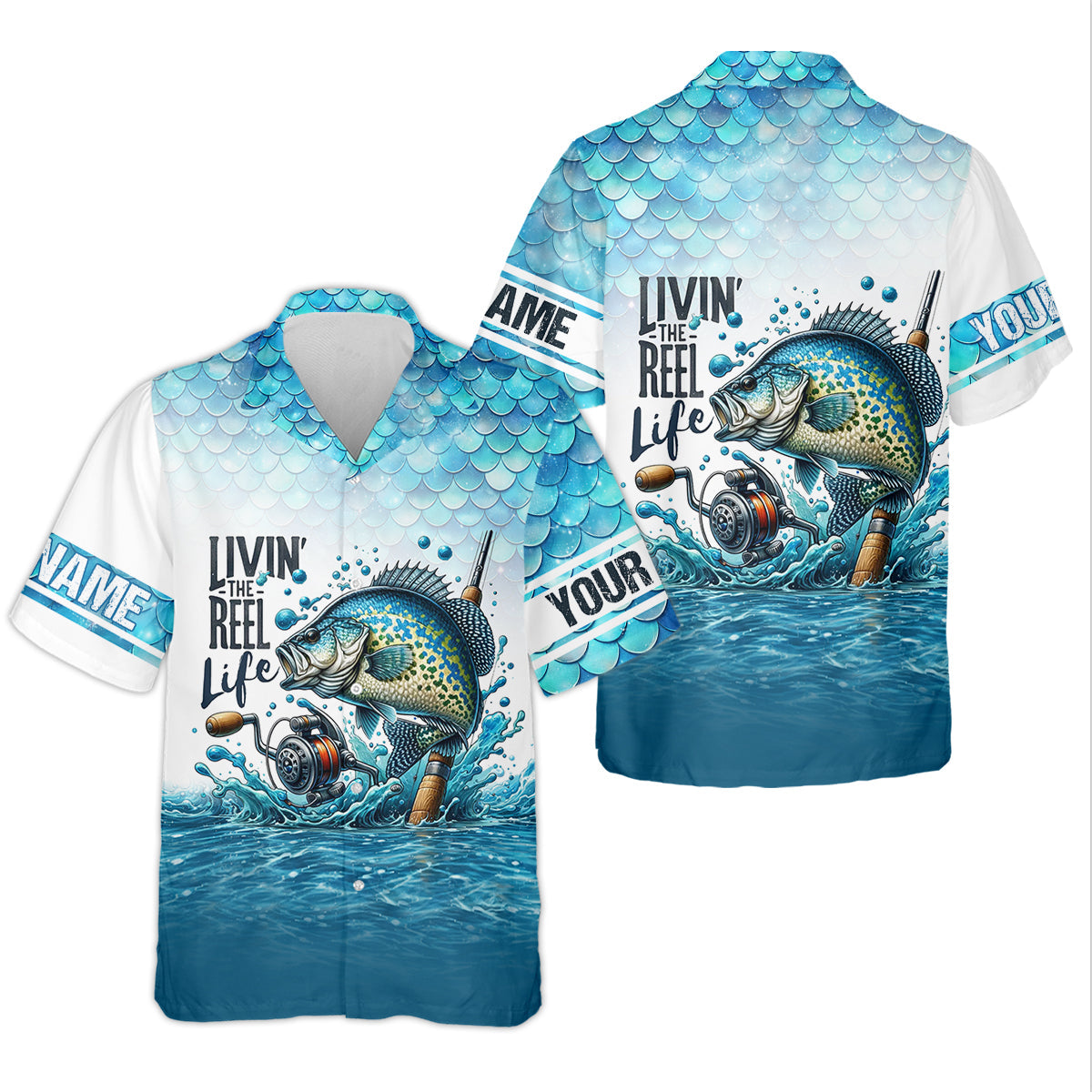 Living The Reel Life Fish Scale Pattern Funny Fishing Shirt, Fishing UPF Shirts, Women Fishing Shirt
