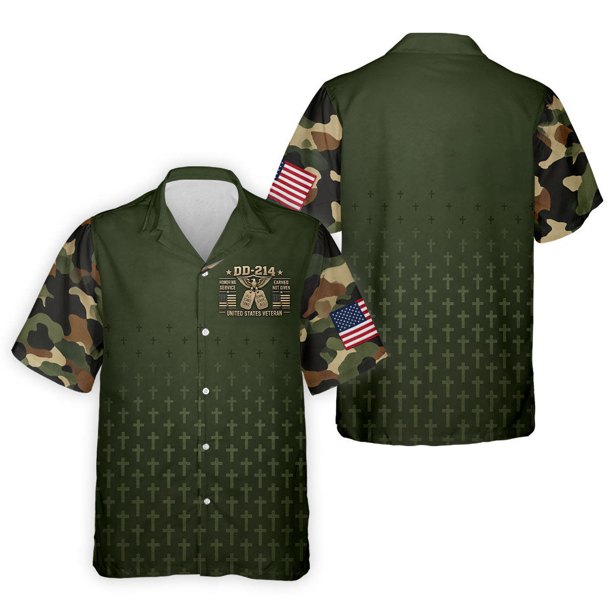 DD-214 Olive Green Cross Camo Polo Shirt, Veterans Day Shirt, Golf Shirts For Men