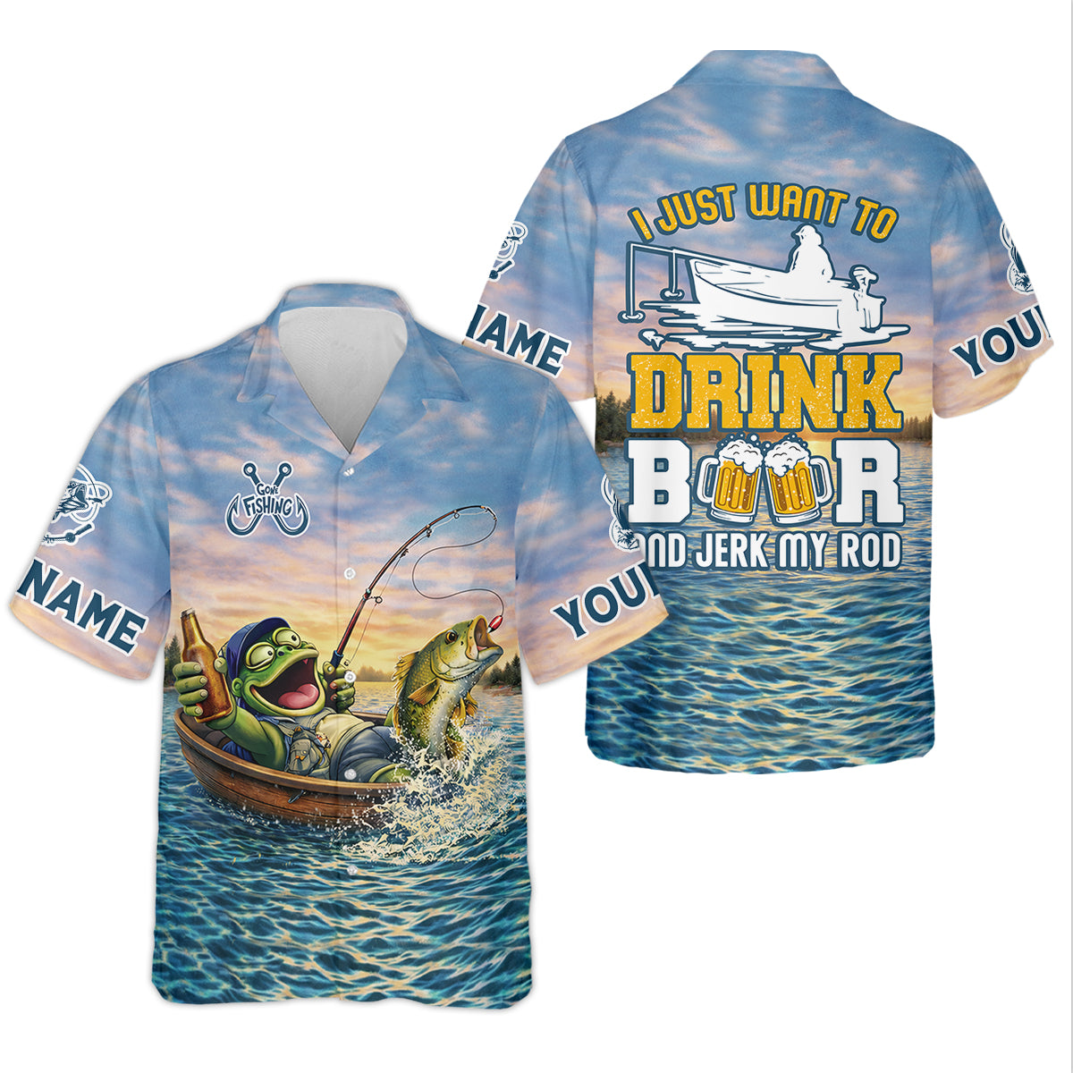 Drunk Frog Fishing with Beer, Funny Personalized Fishing Shirt