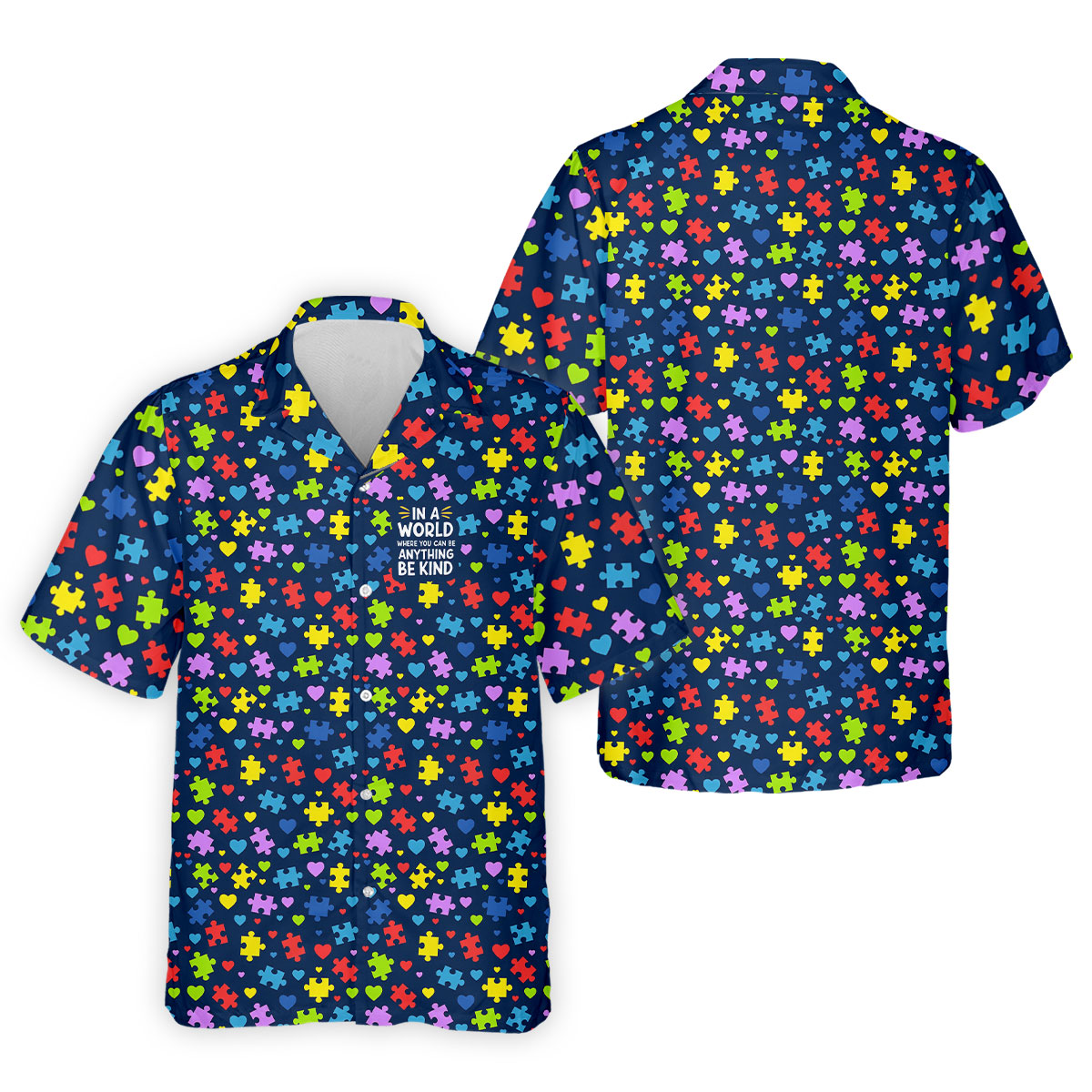 In A World Where You Can Be Anything Be Kind Autism Awareness Puzzle Pattern Navy Golf Shirt, Polo ShirtFor Men