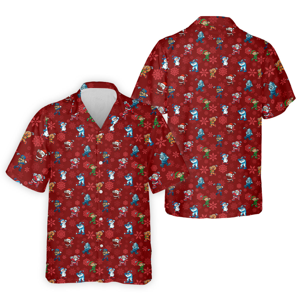 Funny Christmas Characters Golf Pose Red Golf Shirt, Christmas Golf Shirt, Polo Shirts For Men