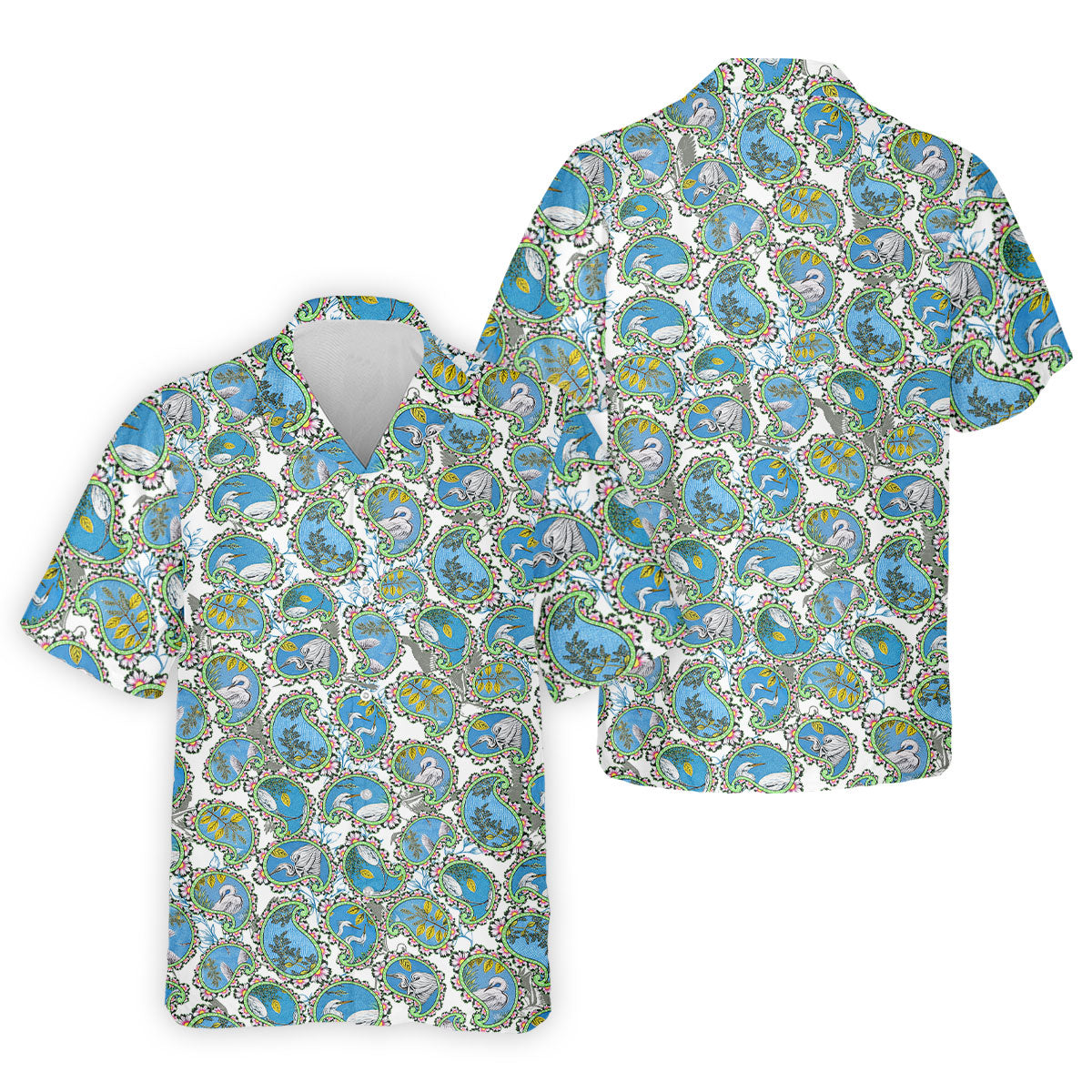 Paisley Flowers Heron Painting Print Golf Shirt, Polo ShirtFor Men, Golf Shirts For Men