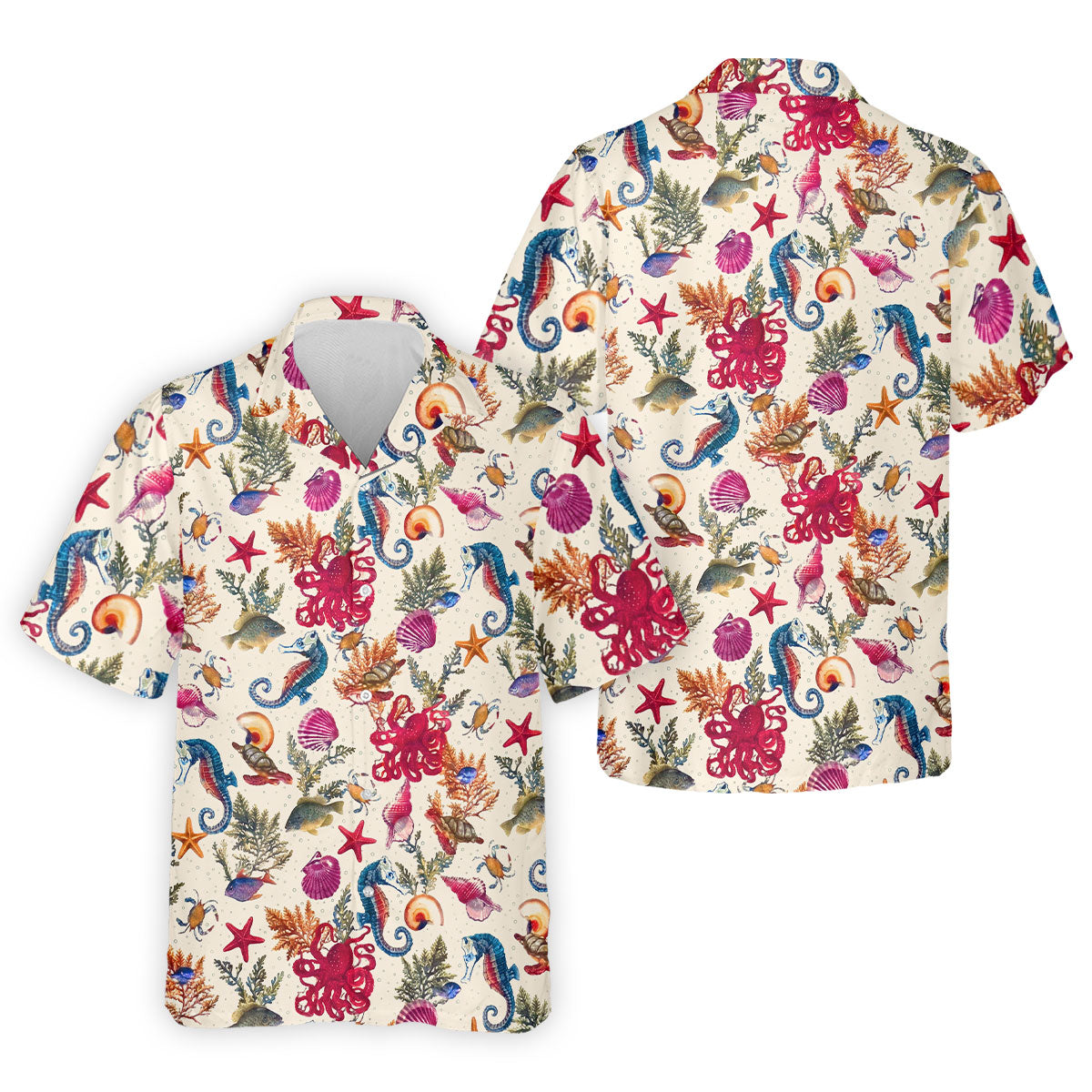 Marine Life Coral Reef Pattern Design Hawaiian Golf Shirt, Golf Shirts For Men, Polo Shirts For Men