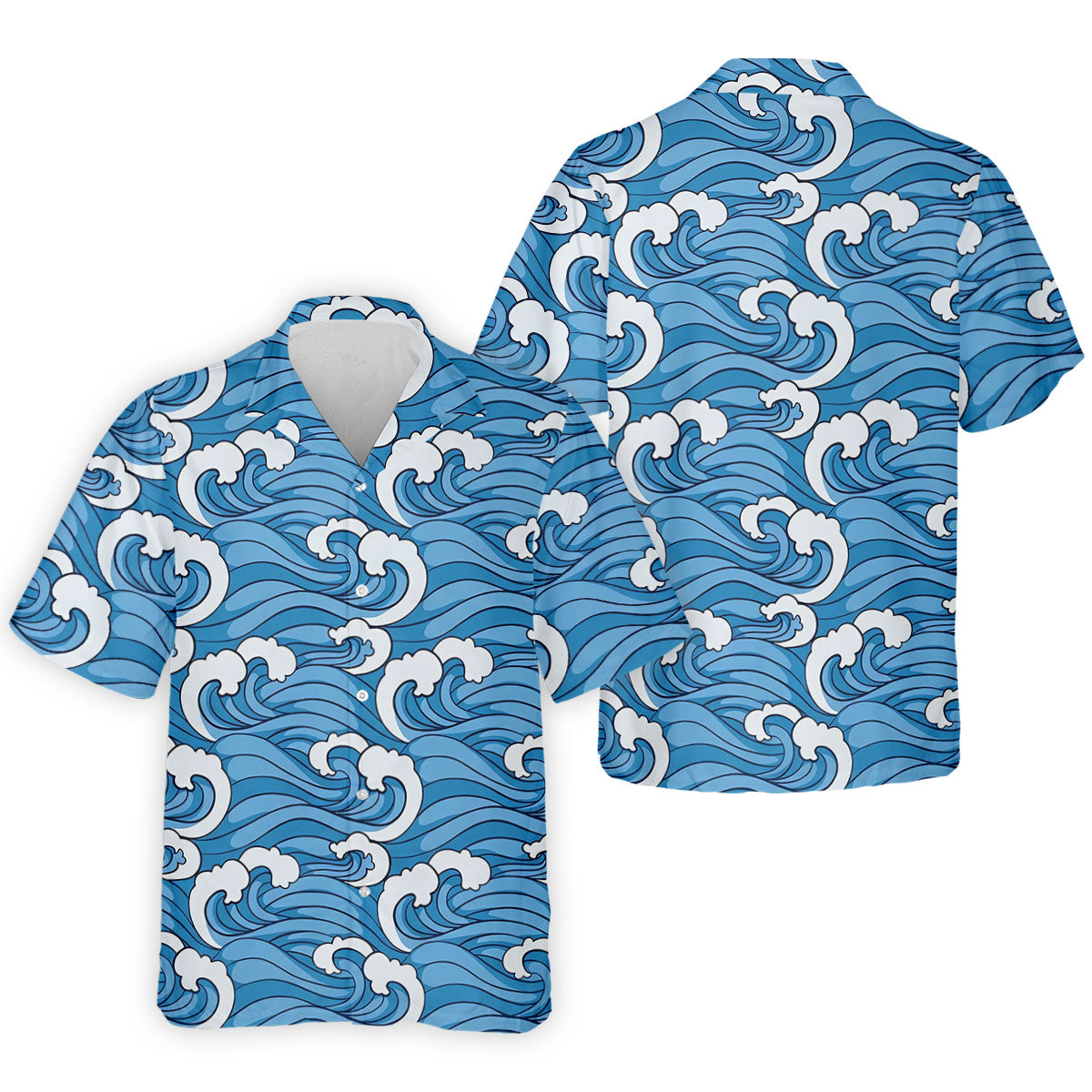 Japanese Wave Golf Shirt, Ocean Wave Pattern Men's Golf Polo, Polo Shirts For Men