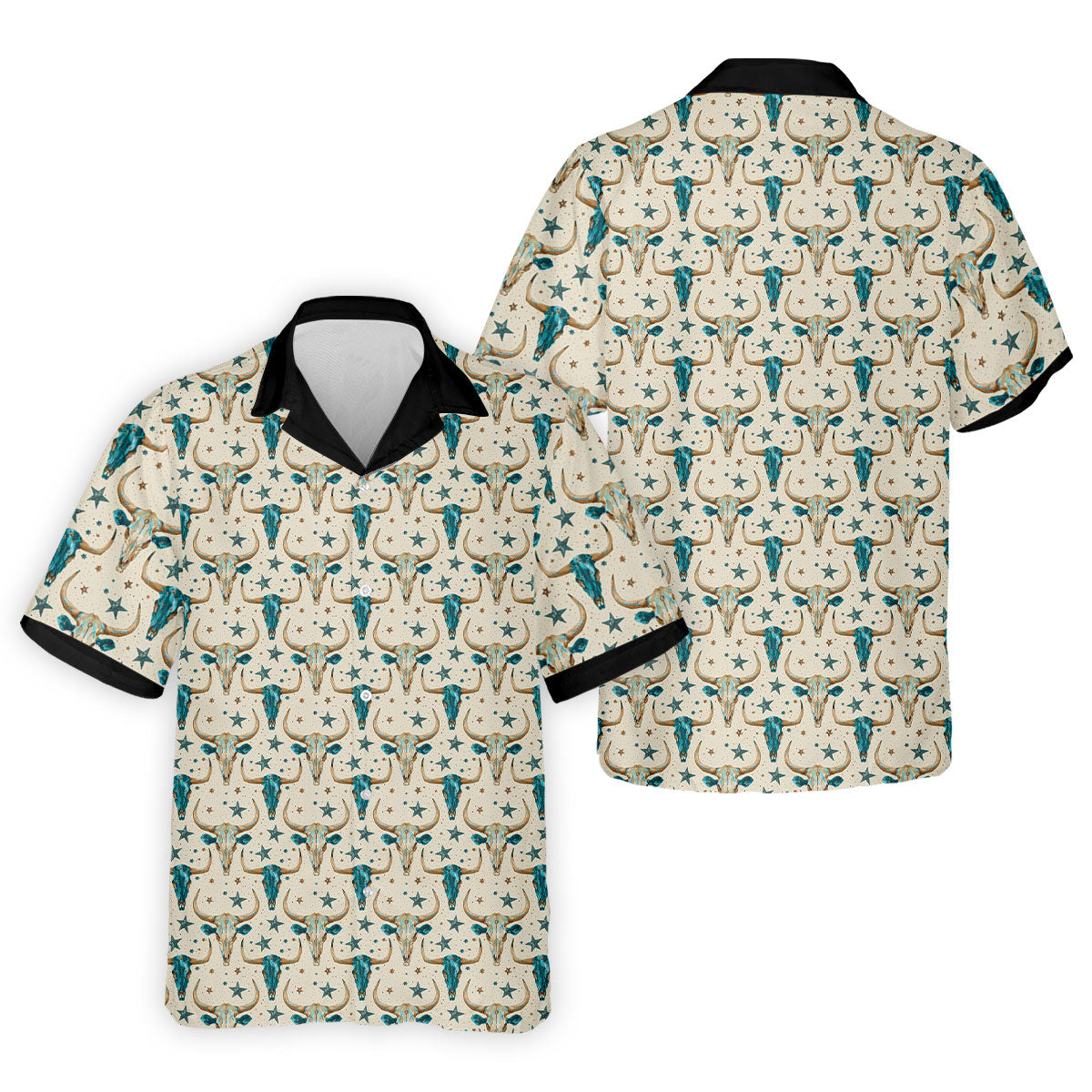 Cow Skulls Turquoise And Beige Western Theme Golf Tops For Men, Polo ShirtFor Men, Golf Shirts For Men