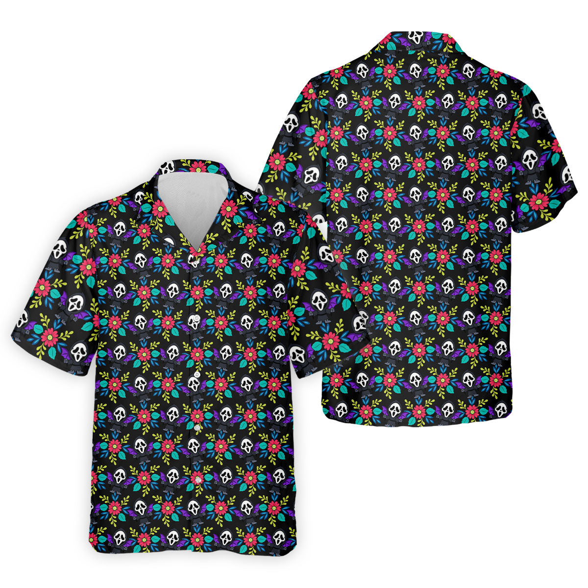 Floral Horror Character Halloween Polo Shirt, Halloween Shirts For Men, Mens Golf Polo