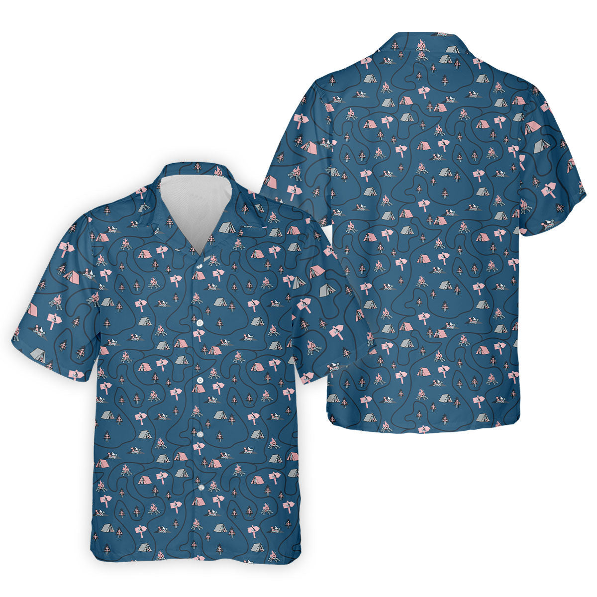 Funny Adult Camping Pattern Polo Shirt, Golf Polo Shirts For Men, Printed Golf Shirts