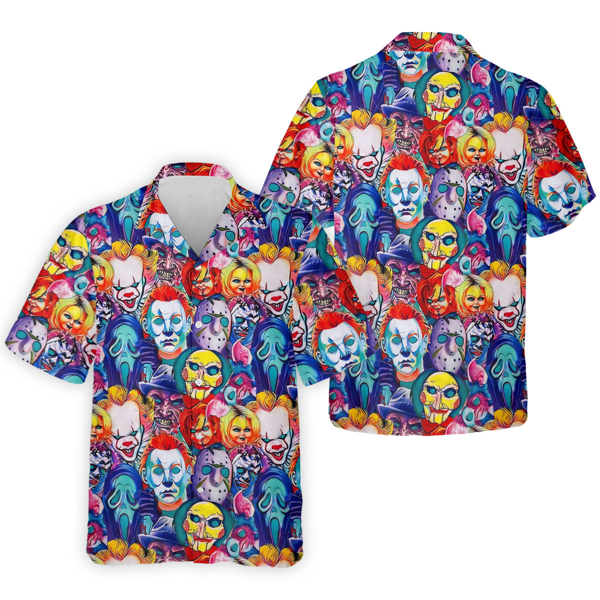 Colorful Horror Character Faces Halloween Polo Shirt, Mens Golf Shirts, Mens Polo Shirts