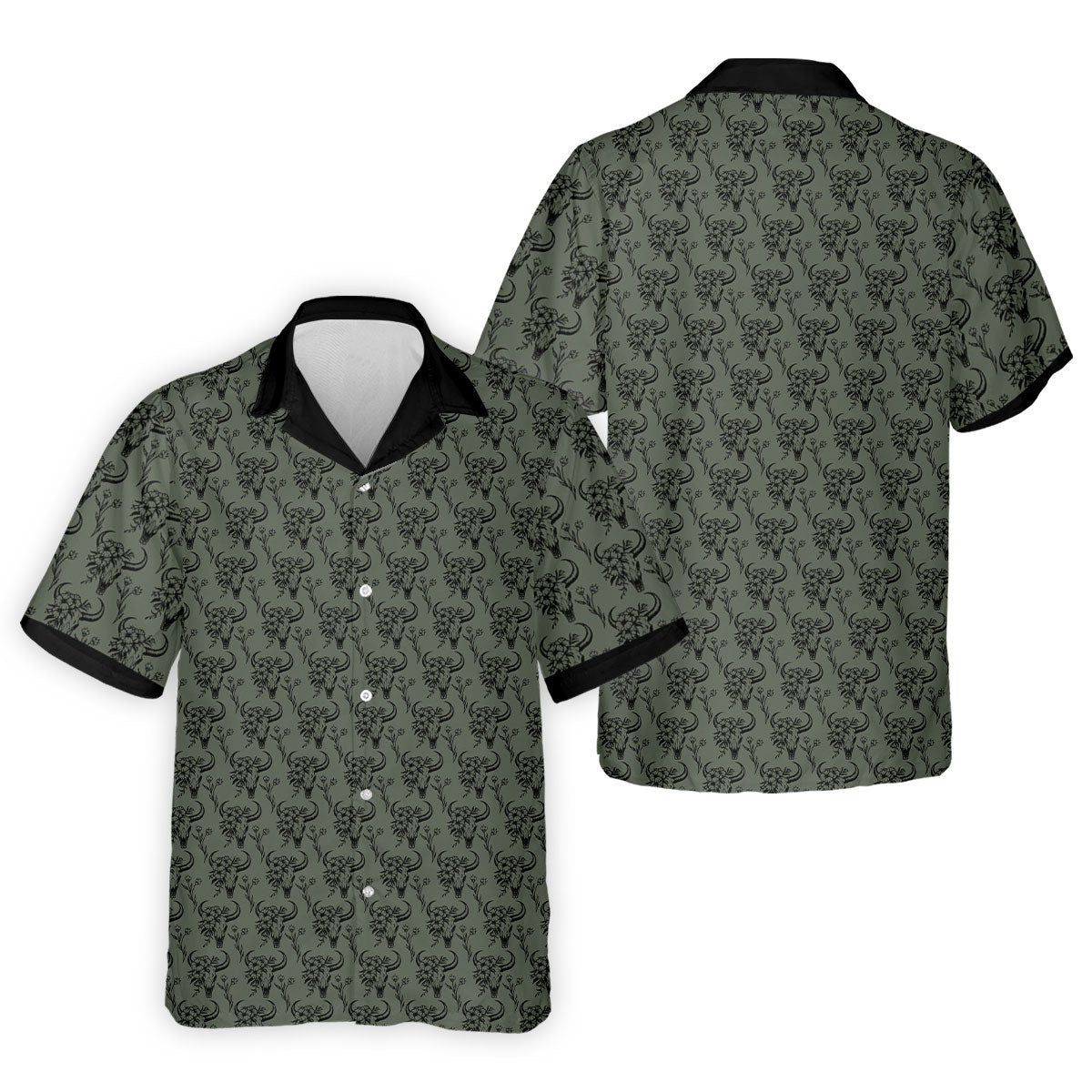 Cow Skull With Flowers Western Theme Forest Green Golf Tops For Men, Polo ShirtFor Men, Golf Shirts For Men