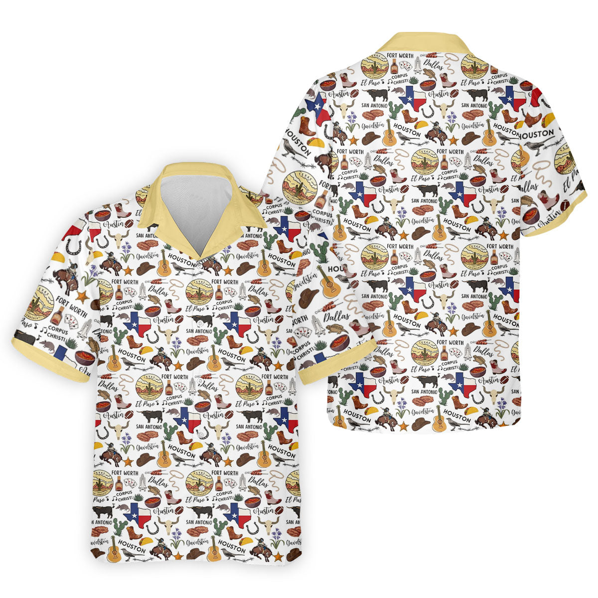 Texas Symbols Western Theme Doodle Style Golf Tops For Men, Polo ShirtFor Men, Golf Shirts For Men
