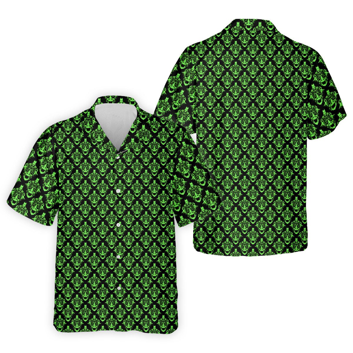 Neon Green Horror Character Pattern Golf Shirt, Mens Golf Polo, Halloween Golf Shirt