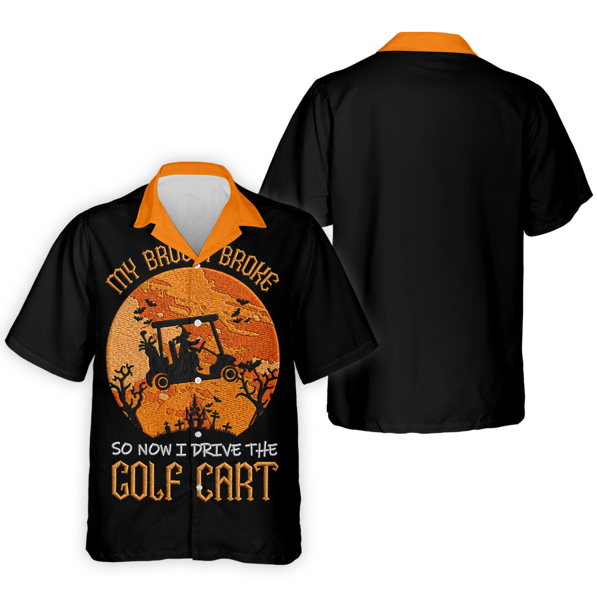 Broom Broke Now I Drive Golf Cart Halloween Polo Shirt, Mens Golf Polo, Mens Polo Shirts
