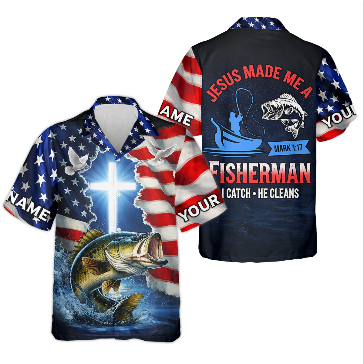 Jesus Made Me A Fisherman Shirt Christian, Patriotic Bass Fishing Tee For Men, Fishing UPF Shirts