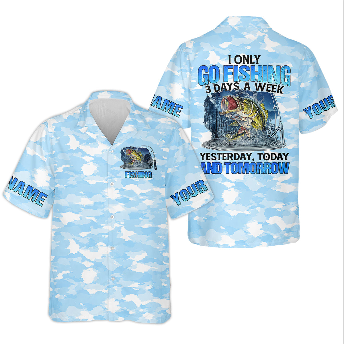 Personalized Camo Fishing Shirt, Go Fishing 3 Days A Week Shirt, Fishing UPF Shirts, Funny Fisherman Gift