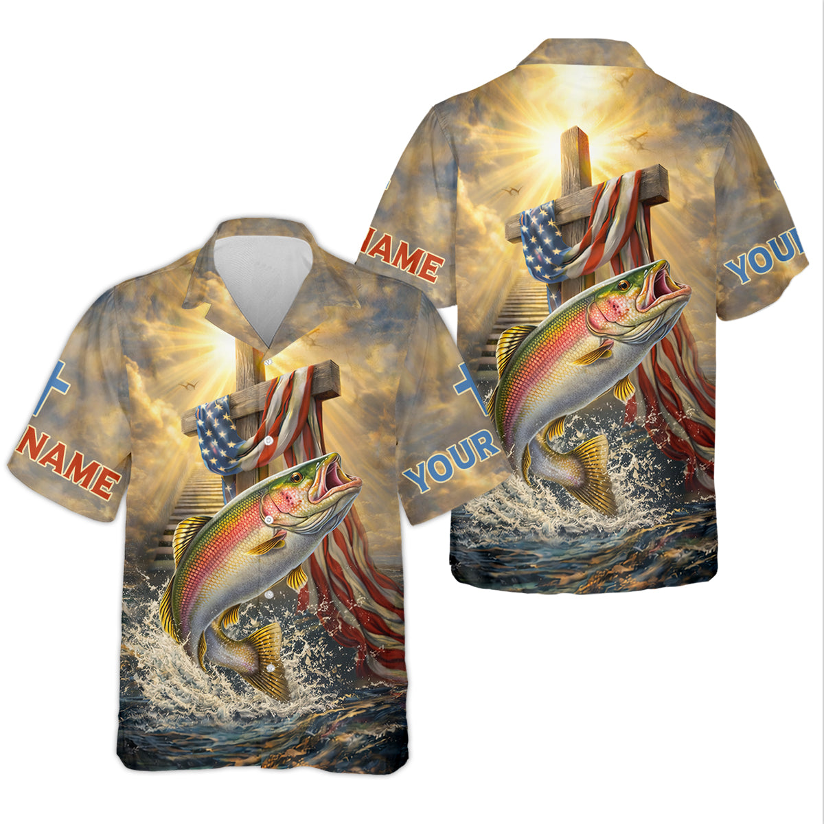 Faith Cross Patriotic Fishing Shirt, Fishing UPF Shirts, 250th Anniversary Fishing Shirt For Women
