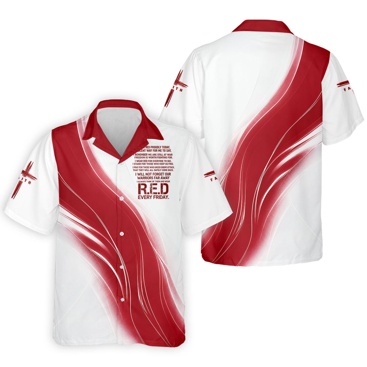 Red Friday Faith Cross Red White Gradient Patriotic Golf Shirt, 250 Years Polo Shirts For Men