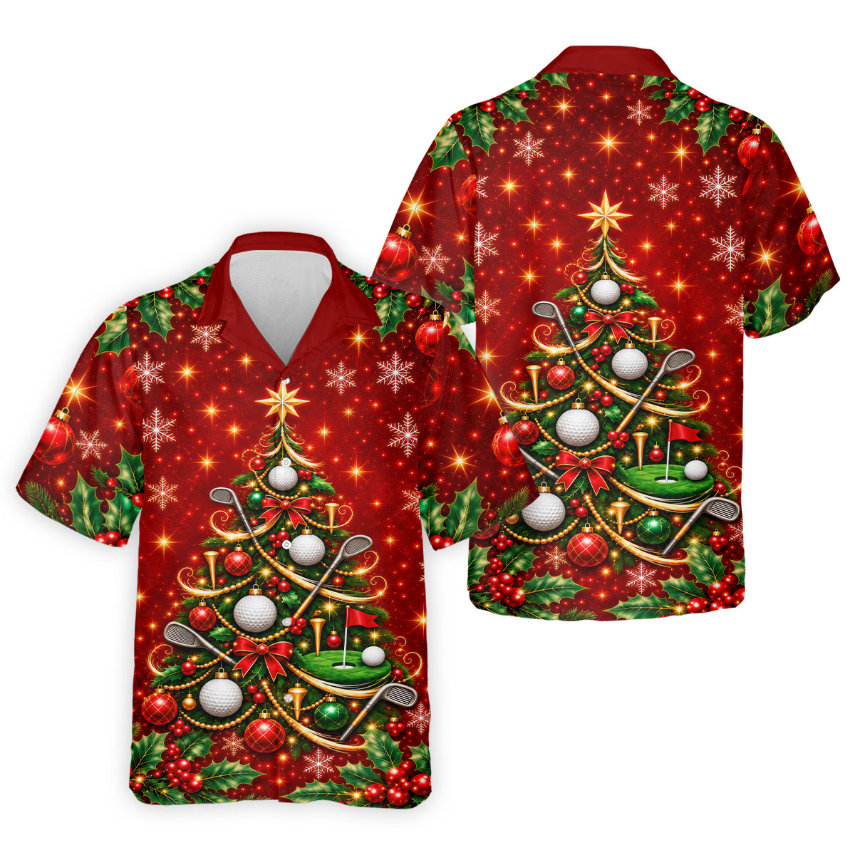 Golf Balls And Clubs Tree Christmas Golf Shirt, Mens Golf Polo, Golf Shirts For Men