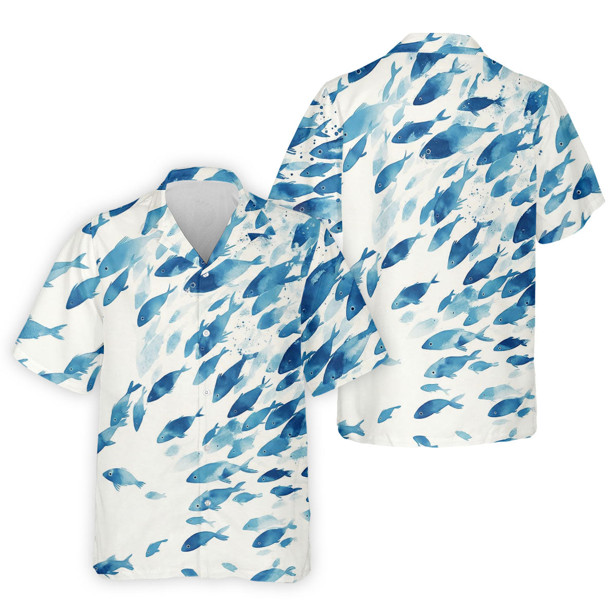 Flowing Fish White And Blue Fishing UPF Shirts, Minimal Watercolor Fishing Shirt For Women