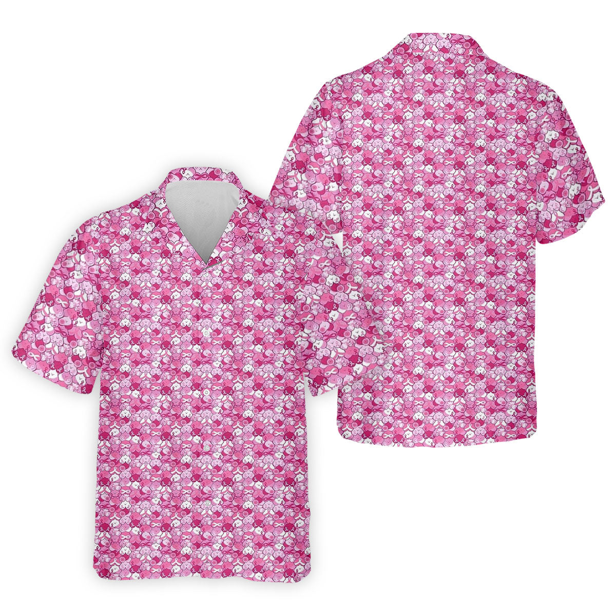 Pink Breast Cancer Hearts And Ribbons Polo Shirt, Golf Shirts For Men, Mens Golf Polo
